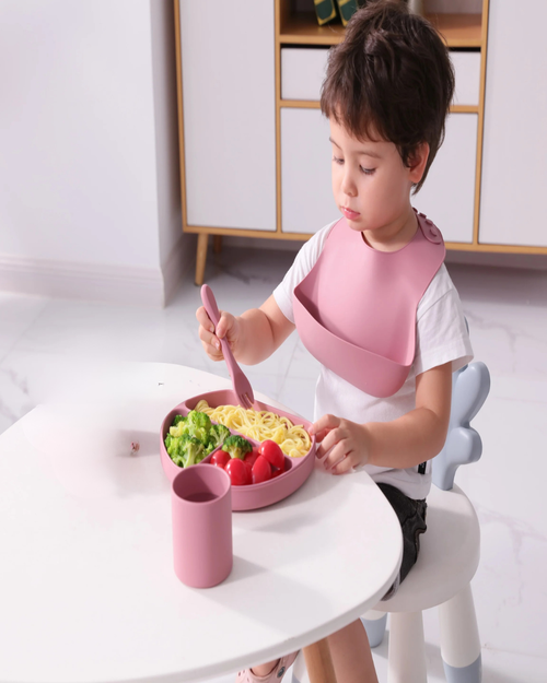 Olnna Baby Feeding Set — Silicone Plate + Bib + Cup + Spoon & Fork | Non-Slip | BPA-Free | Baby & Toddler Meal Set