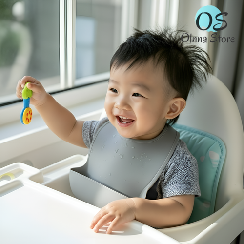 Olnna Baby Feeding Set — Silicone Plate + Bib + Cup + Spoon & Fork | Gray