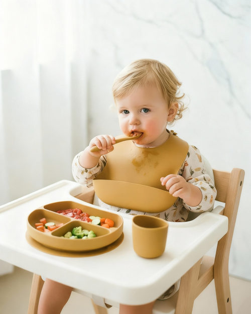 Olnna Baby Feeding Set — Silicone Plate + Bib + Cup + Spoon & Fork | Non-Slip | BPA-Free | Baby & Toddler Meal Set