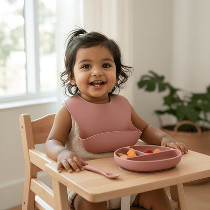 Olnna Silicone Baby Feeding Set — Plate, Bib, Cup & Utensils | Brown