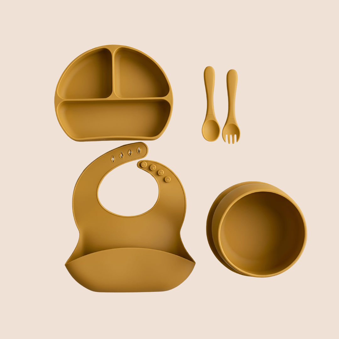 Olnna Silicone Baby Feeding Set — Plate, Bib, Cup & Utensils | Yellow