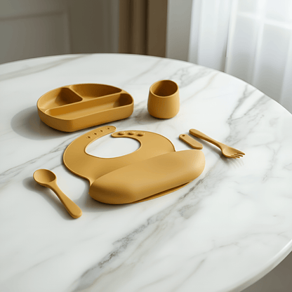 Olnna Silicone Baby Feeding Set — Plate, Bib, Cup & Utensils | Yellow