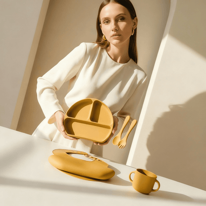 Olnna Silicone Baby Feeding Set — Plate, Bib, Cup & Utensils | Yellow