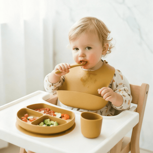 Olnna Silicone Baby Feeding Set — Plate, Bib, Cup & Utensils | Yellow