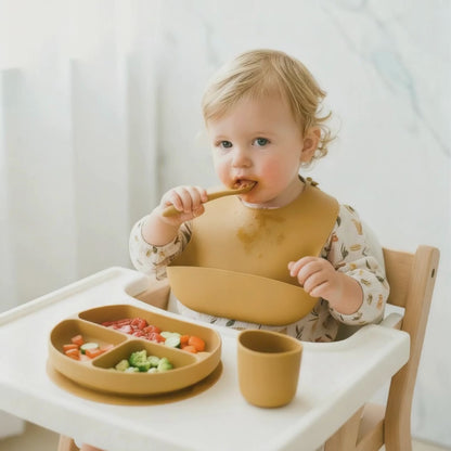 Olnna Silicone Baby Feeding Set — Plate, Bib, Cup & Utensils | Yellow