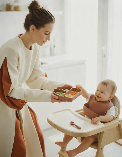 Olnna Baby Feeding Set — Silicone Plate + Bib + Cup + Spoon & Fork | Brown